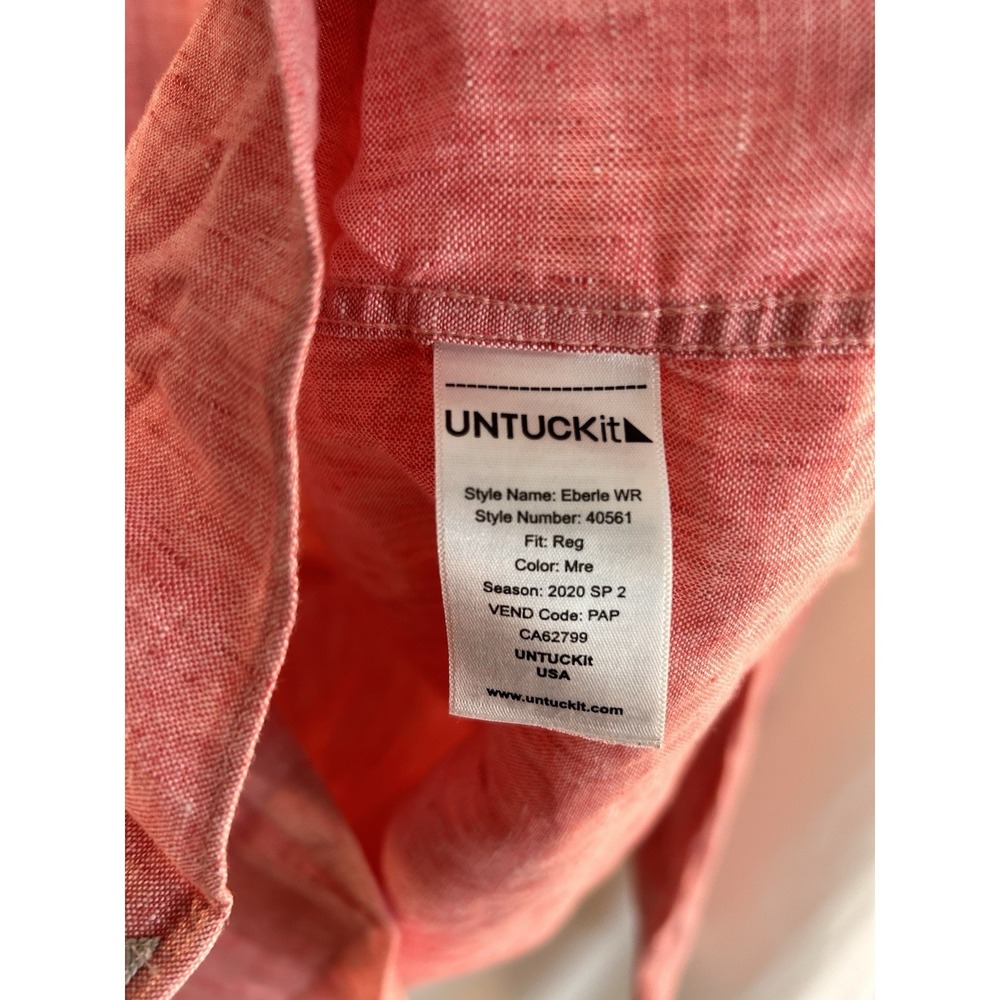 UNTUCKit Mens XXL 100% Linen Long Sleeve Button Down Shirt Red Casual Vacation - Picture 10 of 13